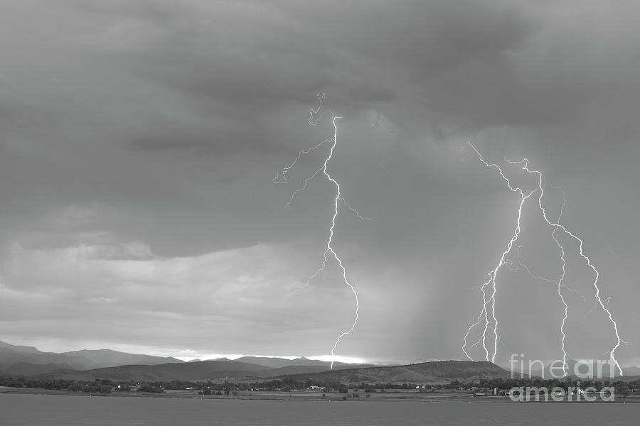 Colorado Rocky Mountains Foothills Lightning Strikes 2 BW Photograph by James BO Insogna