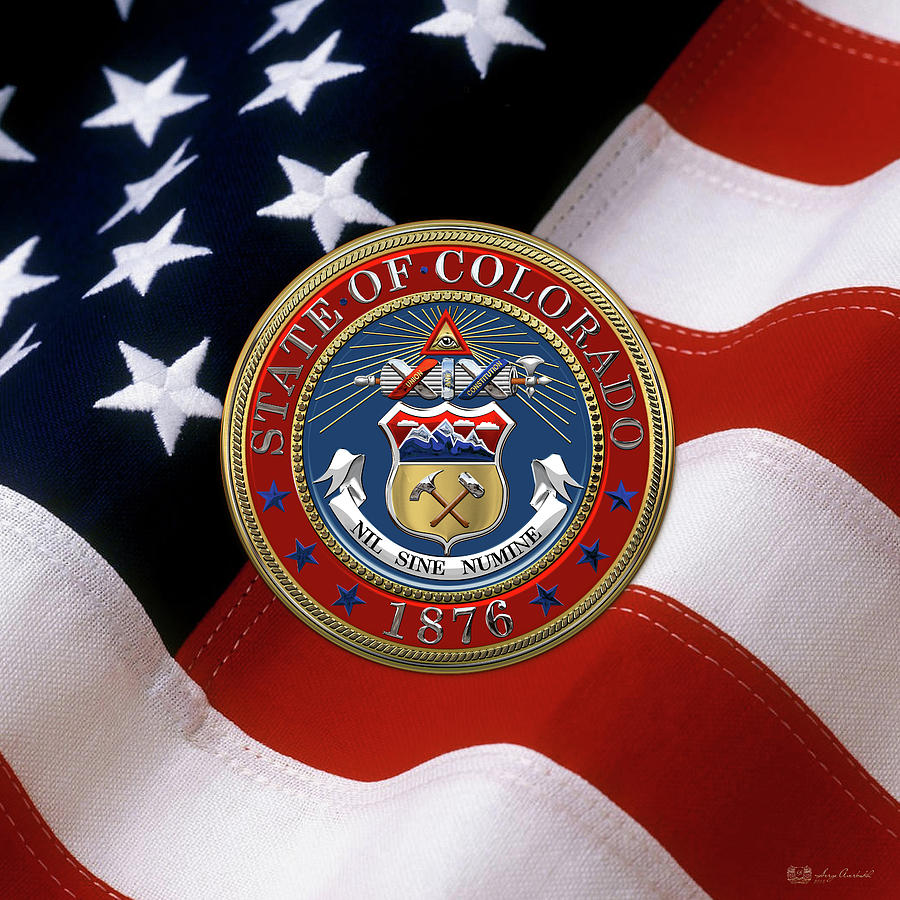 Colorado State Seal over U.S. Flag Digital Art by Serge Averbukh