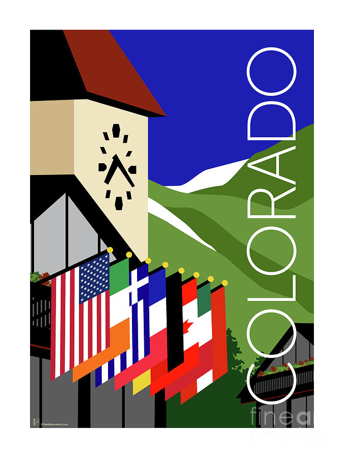 Colorado Digital Art - COLORADO Vail Clocktower by Sam Brennan
