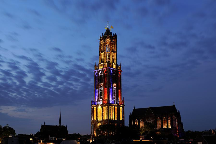 Colored Dom Tower in Utrecht in the evening 282 Photograph by Merijn Van der Vliet