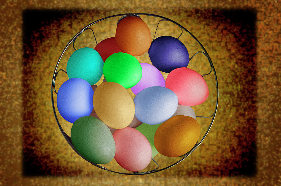 Colored Eggs On Gold Mixed Media