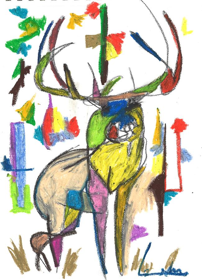 Colored Elk Drawing by Drew Eurek