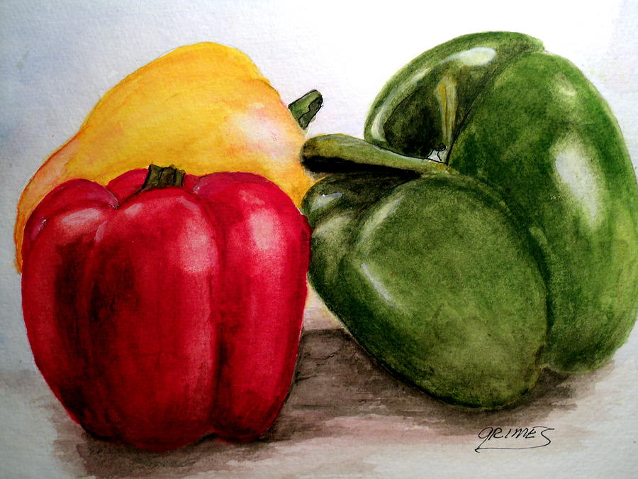 Colored Peppers Painting by Carol Grimes