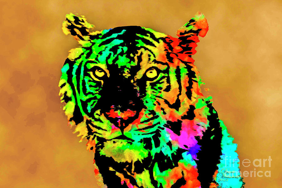 Colored Tiger Mixed Media by David Millenheft