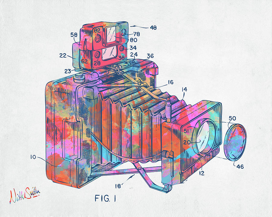 Colorful 1966 Photographic Camera Accessory Patent Minimal Digital Art by Nikki Marie Smith