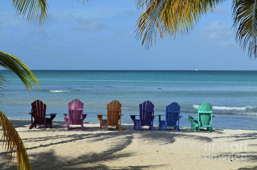 Colorful Adirondak Chairs on Palm Beach in Aruba Photograph by DejaVu Designs