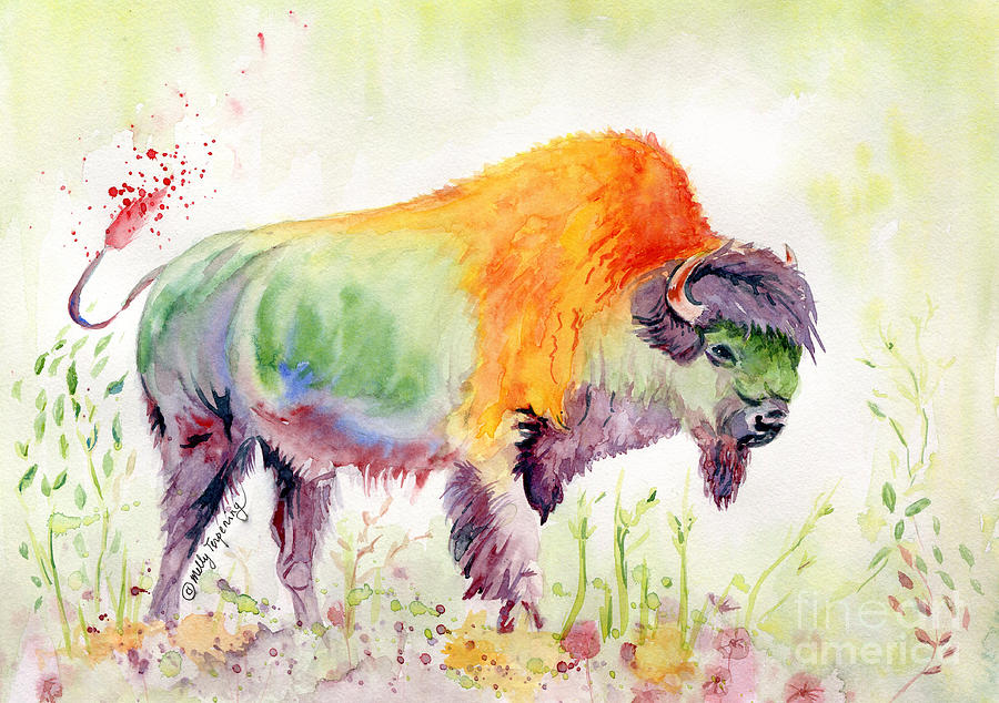 Colorful American Buffalo Painting by Melly Terpening