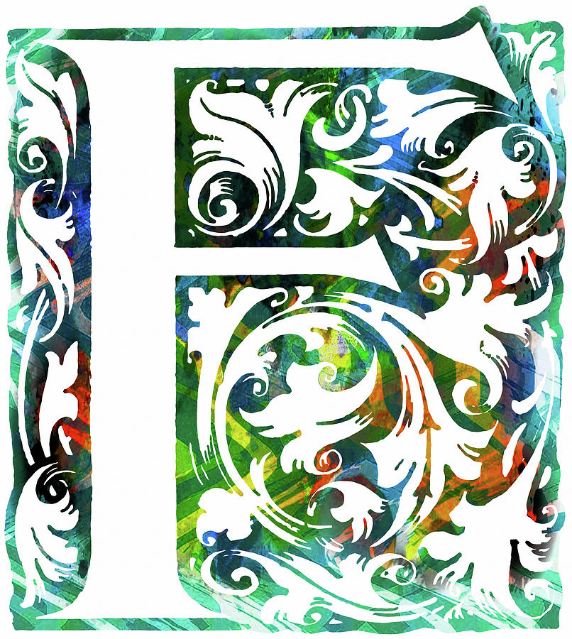 Letter F Mixed Media - Colorful Ancient Alphabet Letter F by Georgiana Romanovna