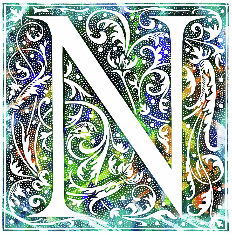 Letter N Mixed Media - Colorful Ancient Alphabet Letter N by Georgiana Romanovna