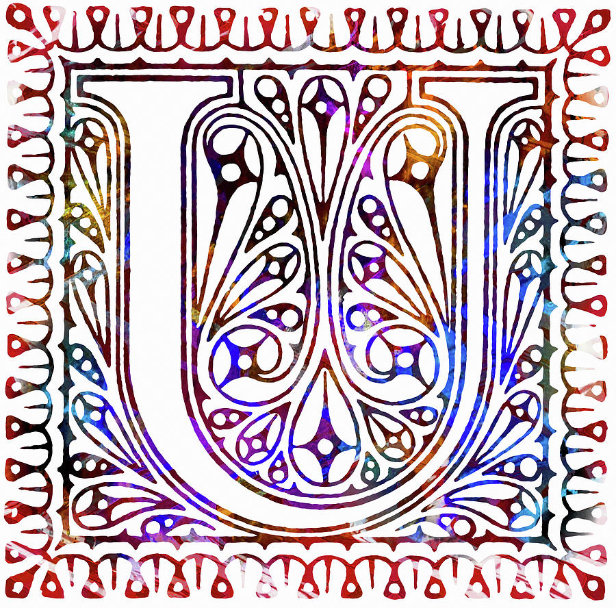 Letter U Mixed Media - Colorful Ancient Alphabet Letter U by Georgiana Romanovna