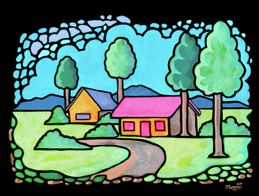 Houses and Trees Painting by Anthony Mwangi