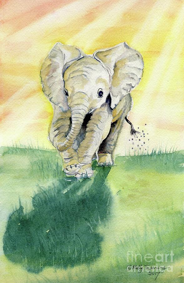 Colorful Baby Elephant Painting by Melly Terpening