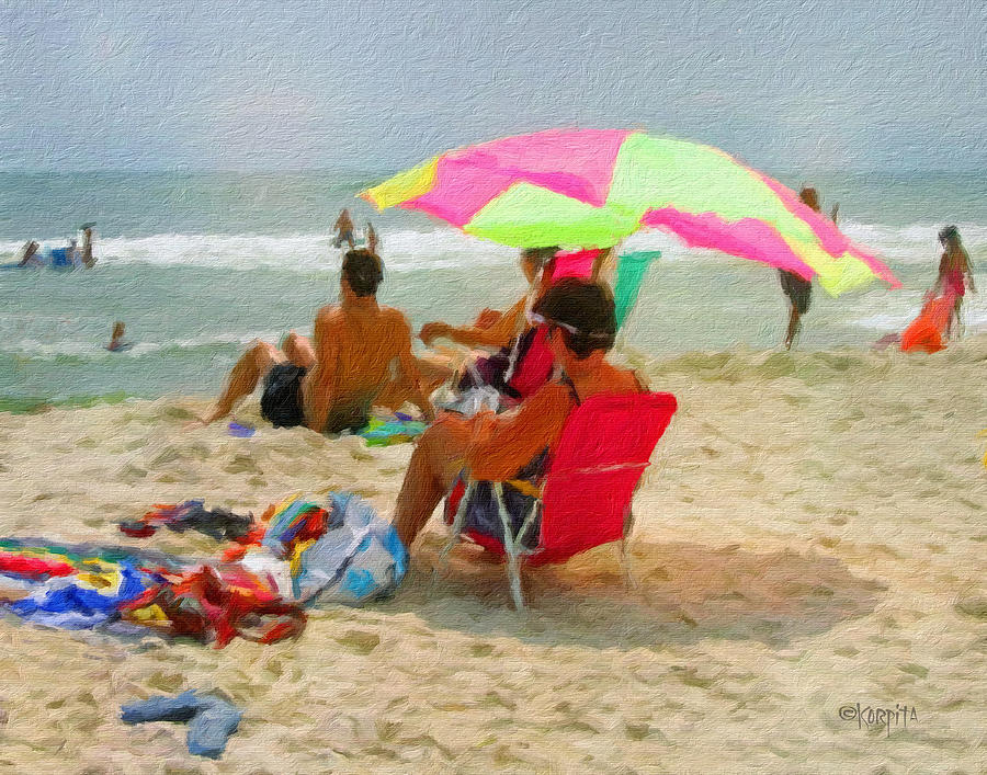 Colorful Beach Scene Summer Day Digital Art by Rebecca Korpita
