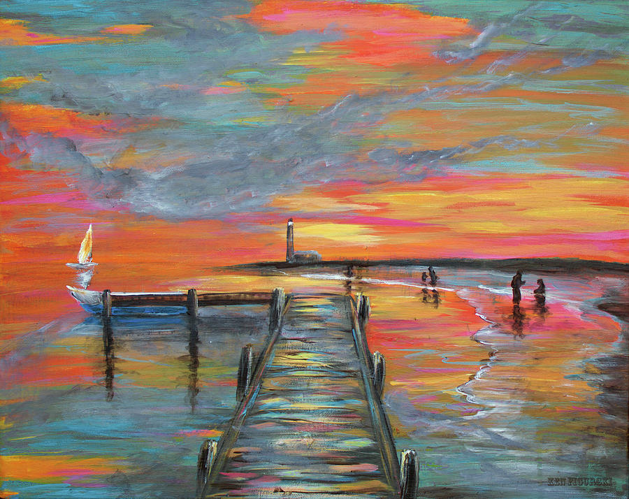 Colorful Beach Sunet Painting by Ken Figurski