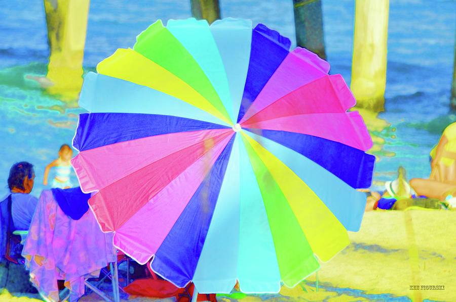 Colorful Beach Umbrella Art Mixed Media by Ken Figurski