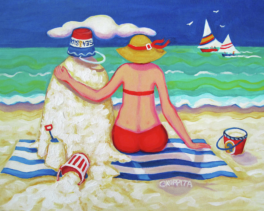 Colorful Beach Woman Sandman Painting by Rebecca Korpita