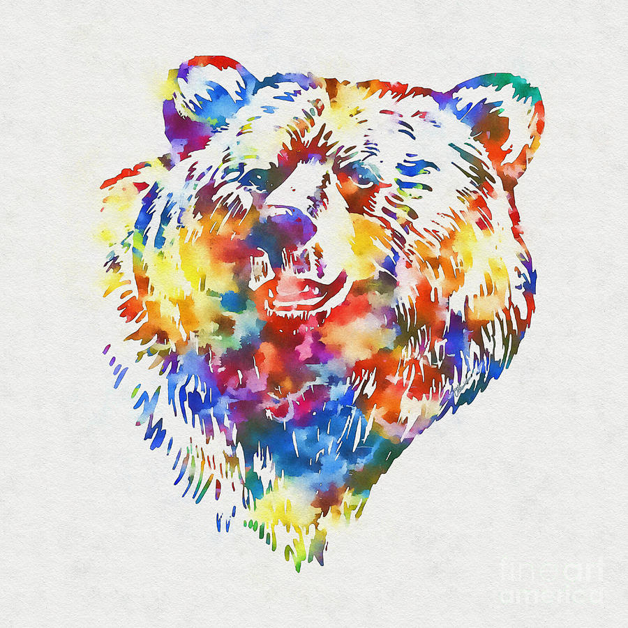 Abstract Mixed Media - Colorful Bear Art by Olga Hamilton