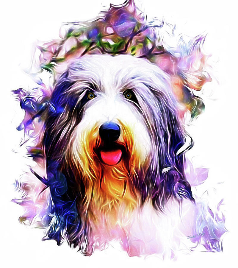 Colorful Bearded Collie Digital Art by Kathy Kelly