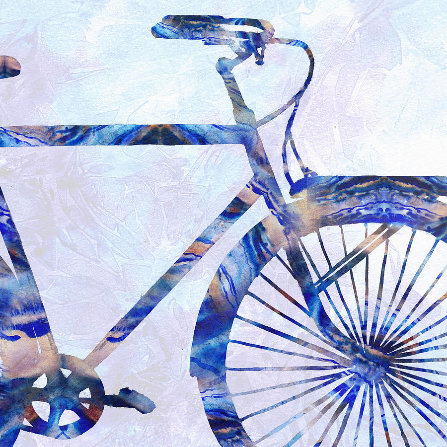 Blue Bicycle Silhouette Front Wheel Painting by Irina Sztukowski