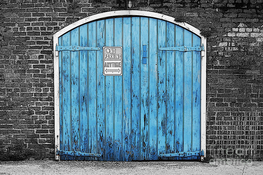 New Orleans Digital Art - Colorful Blue Garage Door French Quarter New Orleans Color Splash Black and White and Poster Edges by Shawn OBrien