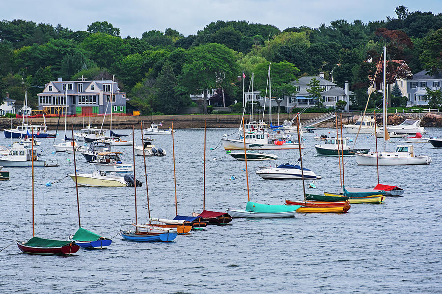 Colorful Boats Lined in Marblehead Harbor Marblehead MA Photograph by Toby McGuire
