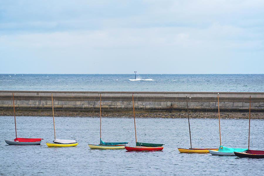 Colorful Boats Lined up by the Marblehead Harbor Causeway Marblehead MA Photograph by Toby McGuire