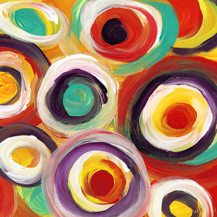 Abstract Painting - Colorful Bold Circles Square 1 by Amy Vangsgard