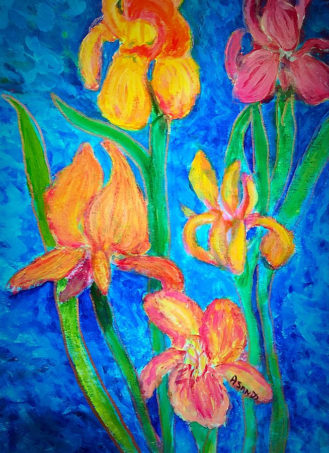 Colorful Bright Irises Painting by Anne Sands