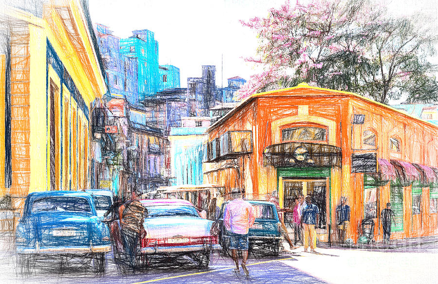 Colorful buildings and old cars in Havana - V3 Photograph by Les Palenik