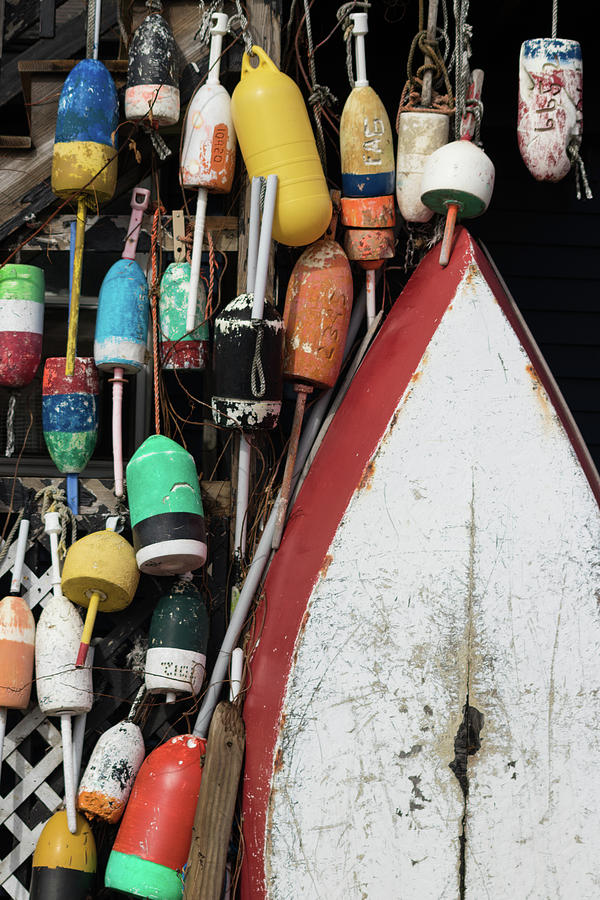 Boat Photograph - Colorful Buoys at Cape Porpoise by Kristen Wilkinson