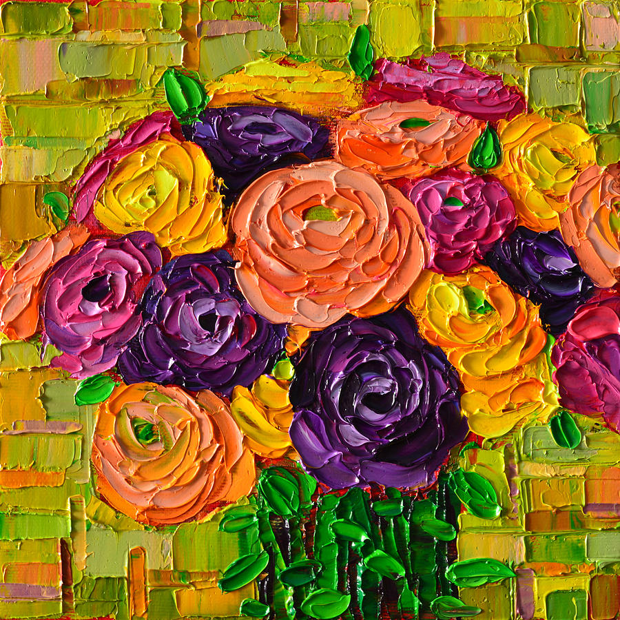 Colorful Buttercups Modern Impressionist Flowers Palette Knife Oil Painting By Ana Maria Edulescu Painting by Ana Maria Edulescu