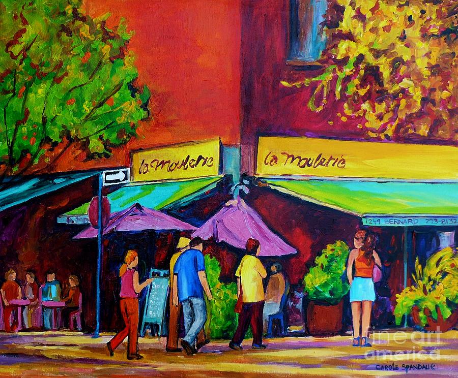 Colorful Cafes Original Painting For Sale  Paris Style Outdoor Sidewalk Bistro Scene C Spandau Art   Painting by Carole Spandau
