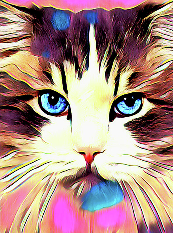 Colorful Calico Cat Digital Art by Kathy Kelly