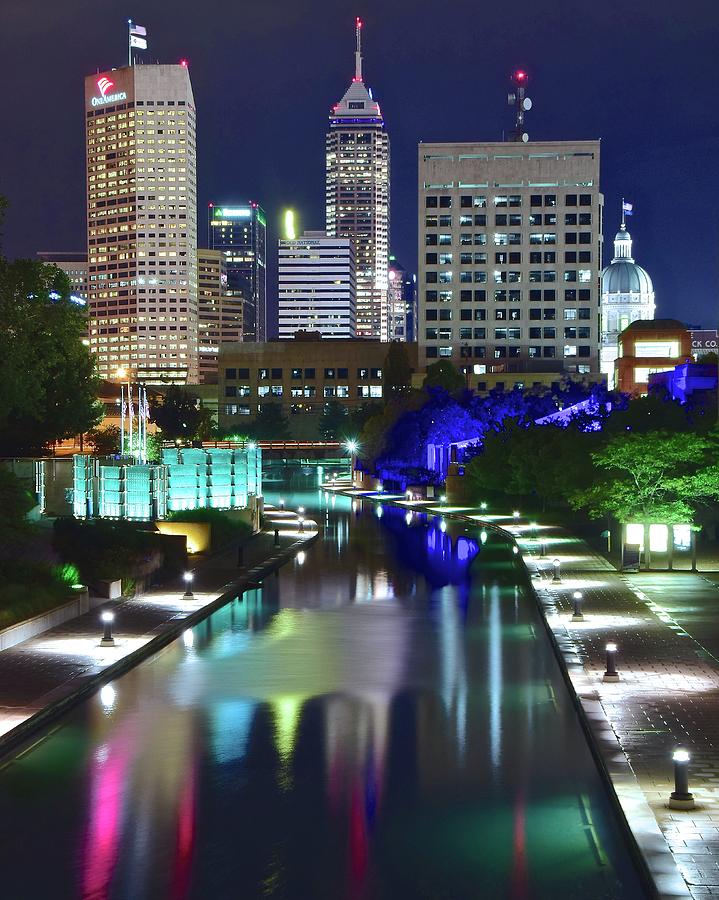 Indianapolis Photograph - Colorful Canal at Night by Frozen in Time Fine Art Photography