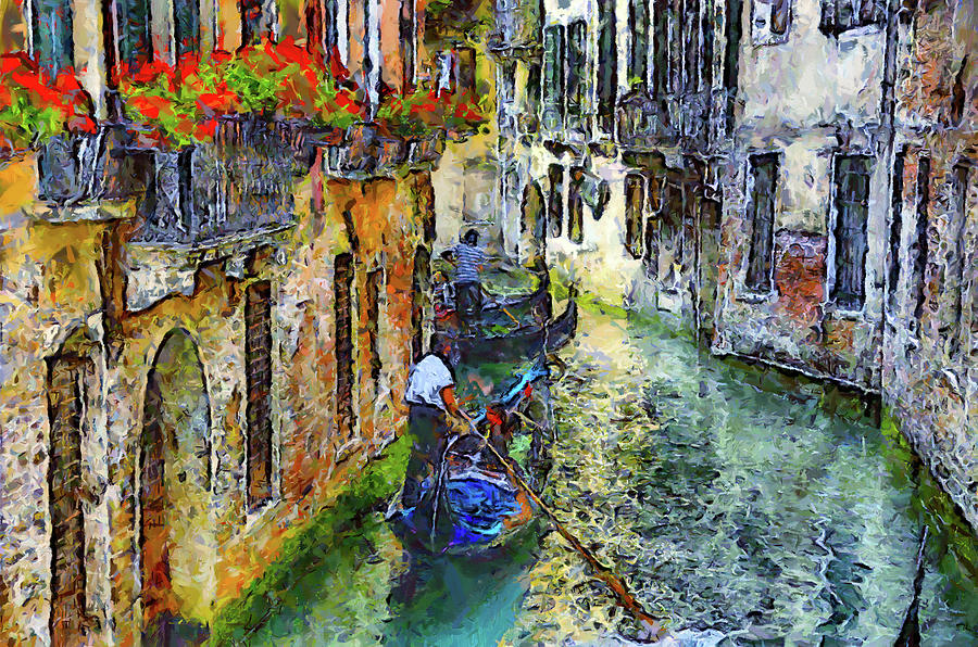 Bold Mixed Media - Colorful Canal In Venice by Georgiana Romanovna