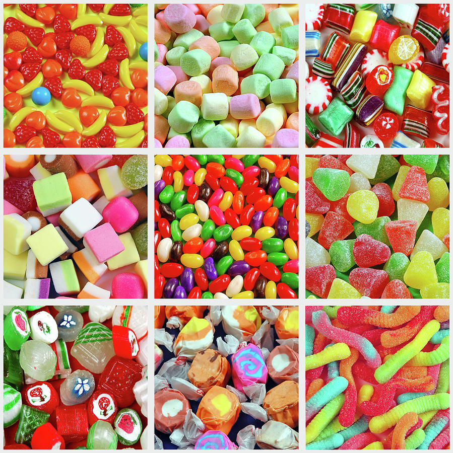 Candy Photograph - Colorful candy collage by Ingrid Perlstrom