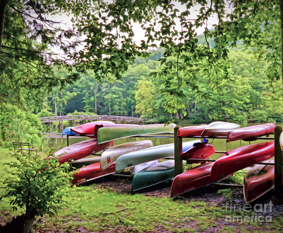 Colorful Canoes at Hungry Mother State Park Photograph by Kerri Farley