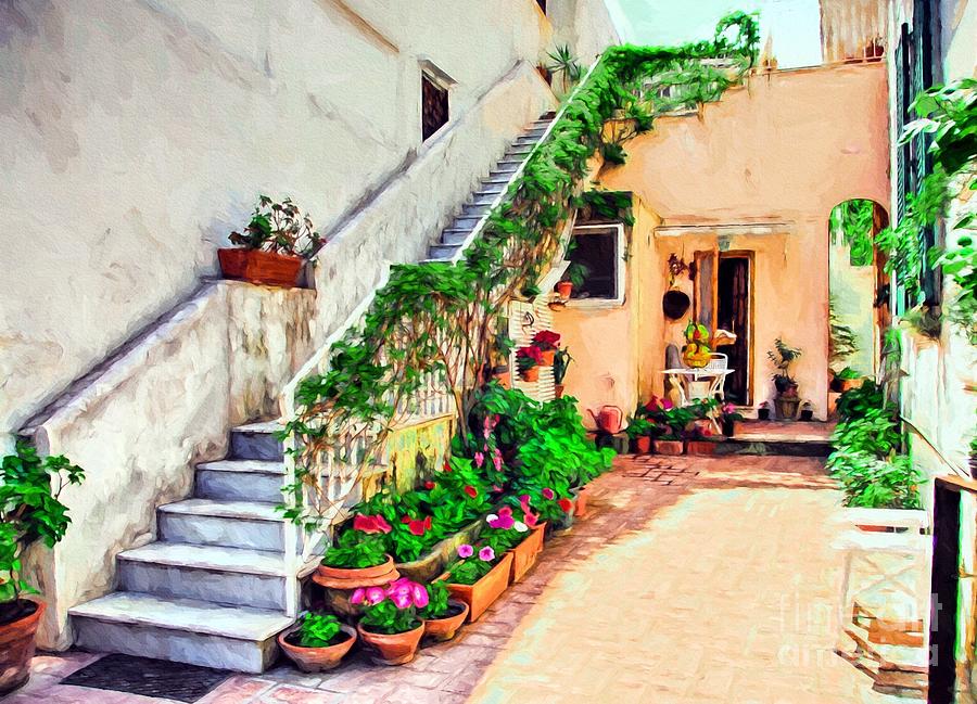 Colorful Capri Courtyard Photograph by Mel Steinhauer