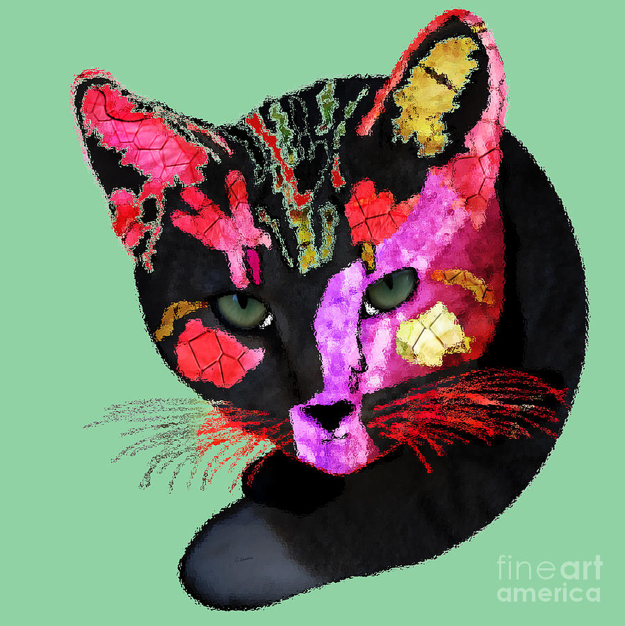 Abstract Digital Art - Colorful Cat Abstract Artwork by Claudia Ellis by Claudia Ellis