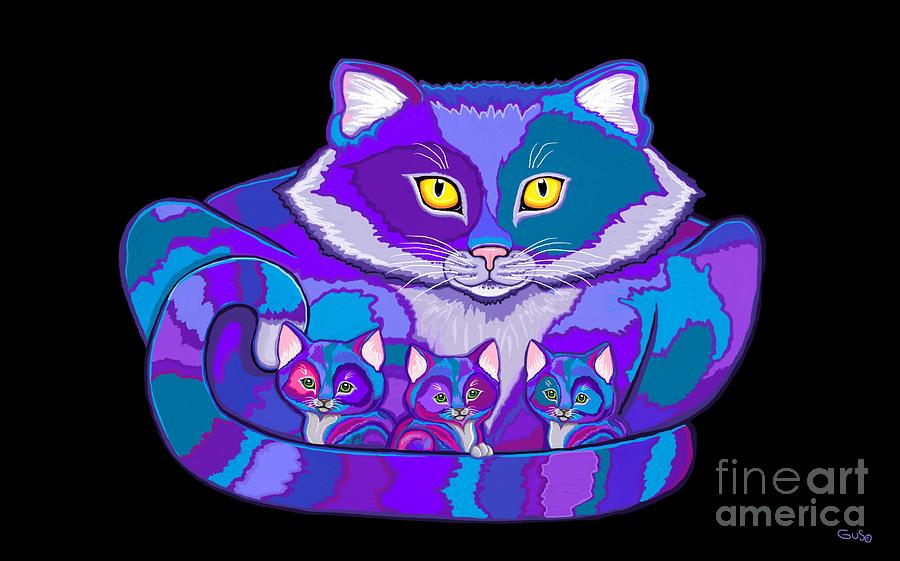 Colorful Cat and  Kittens Digital Art by Nick Gustafson
