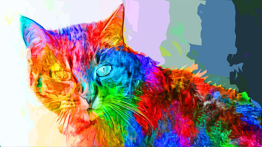 Colorful Cat Painting by Celestial Images