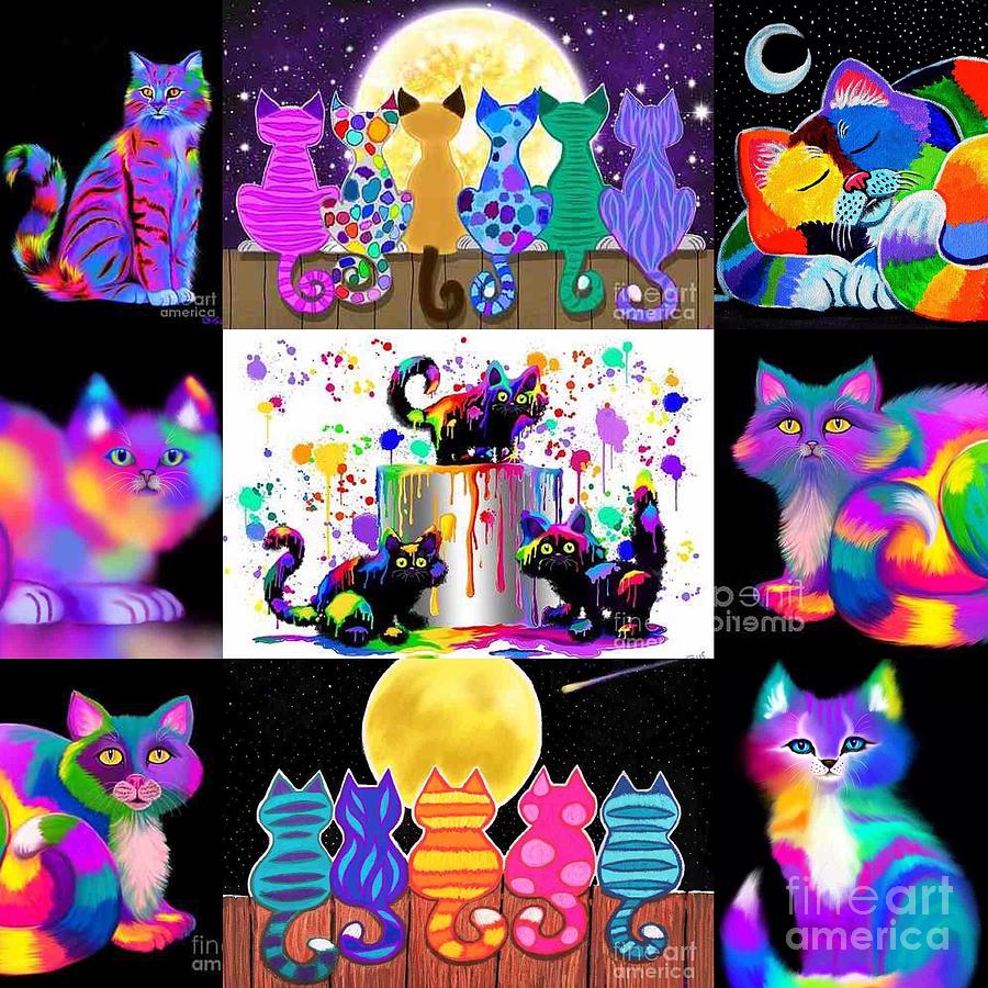 Cat Painting - Colorful Cat Collage  by Nick Gustafson