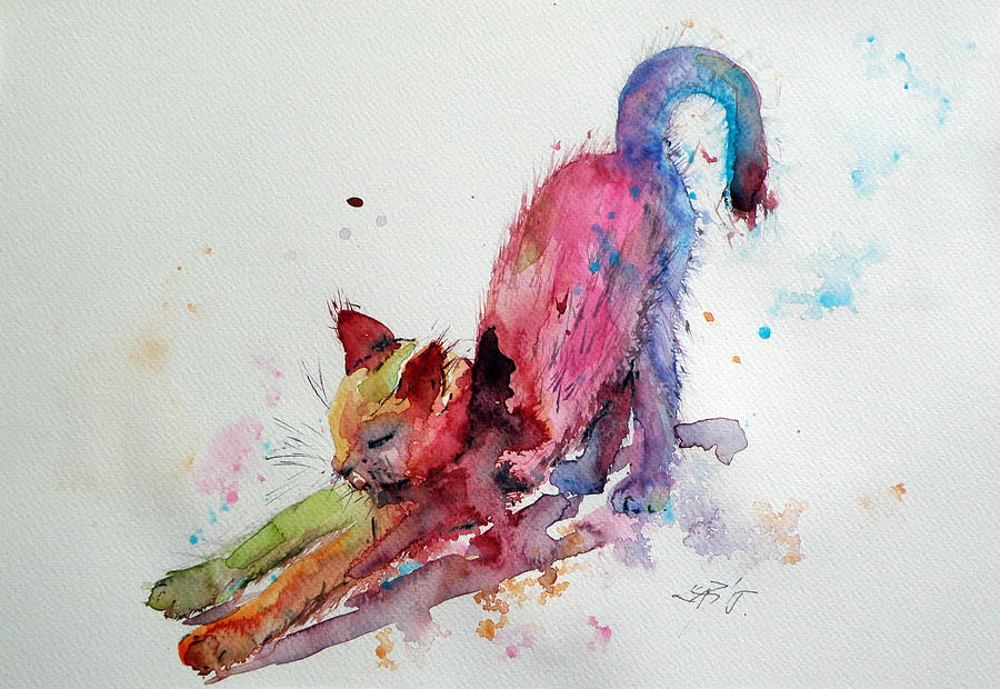 Colorful cat Painting by Kovacs Anna Brigitta