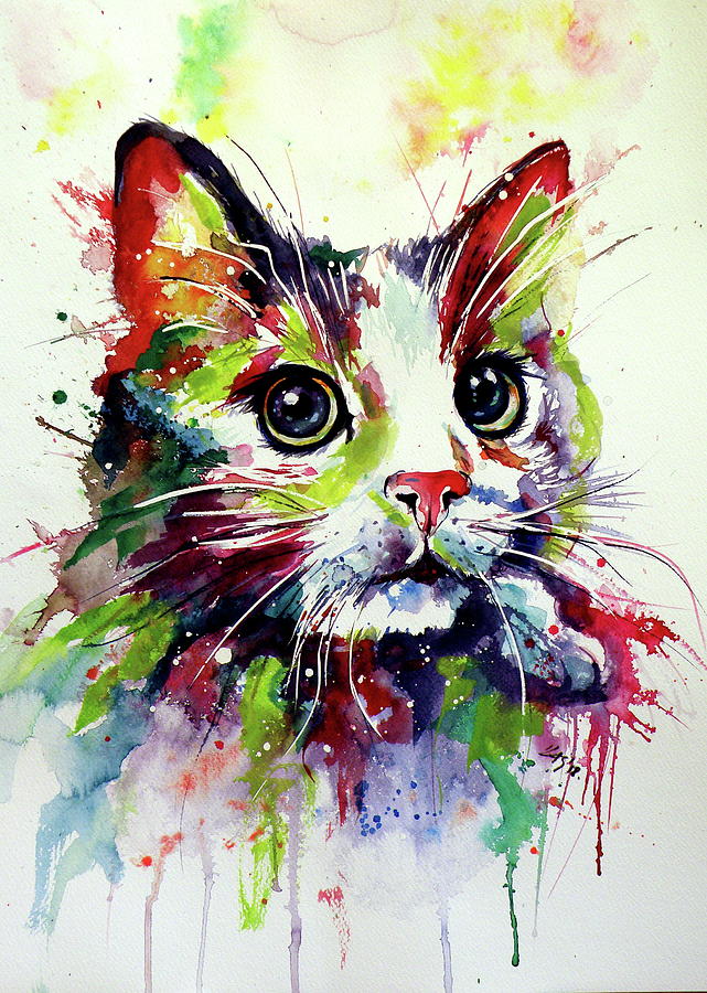 Colorful cat V Painting by Kovacs Anna Brigitta