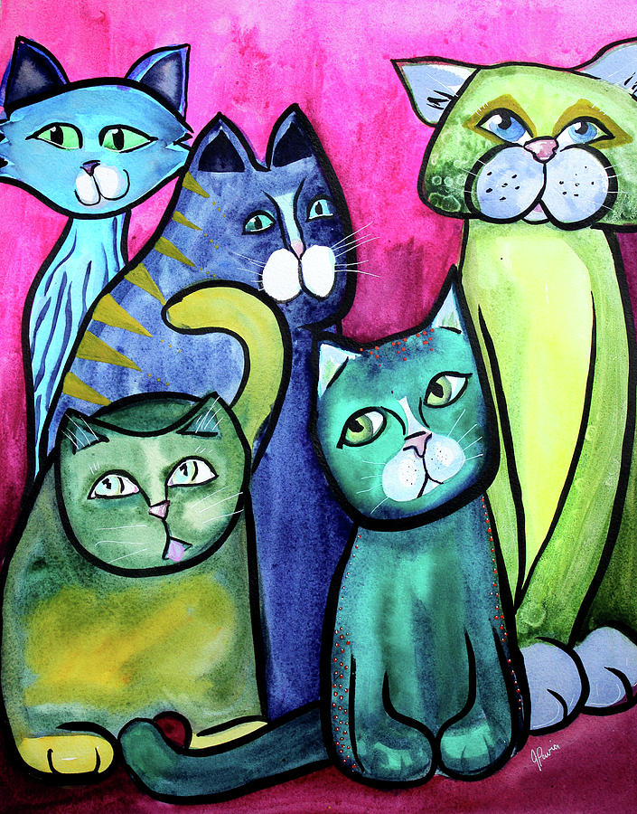 Colorful Cats in Portrait 5 Painting by Jem Pavia - Fine Art America