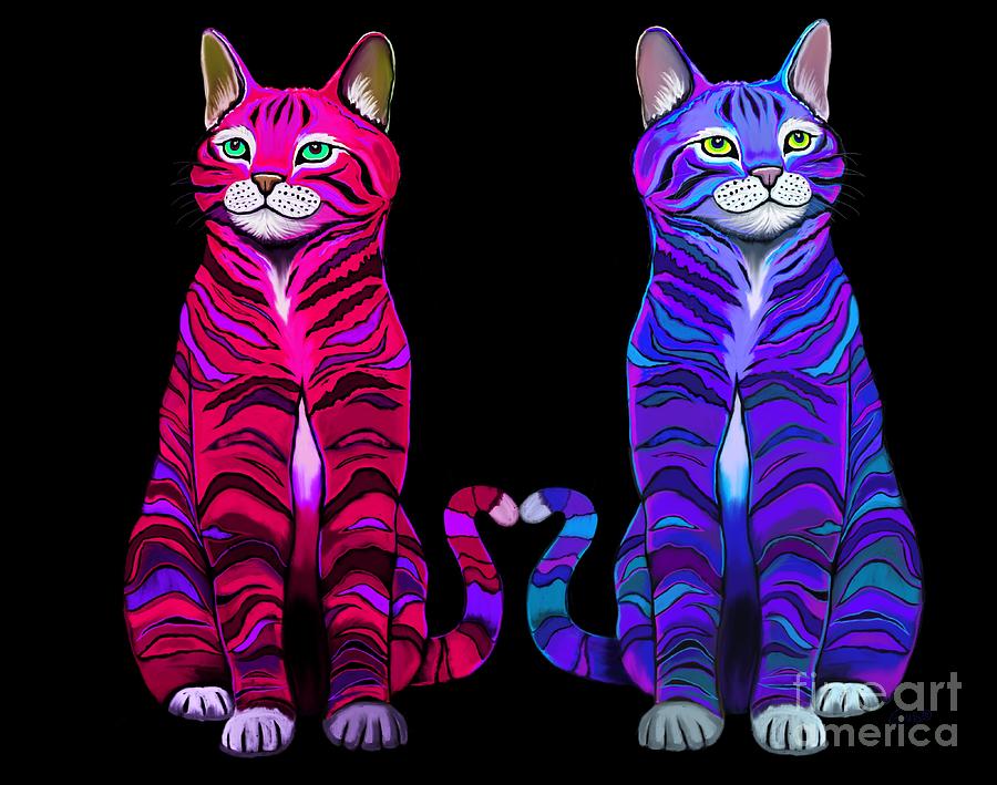 Colorful Cats Together Digital Art by Nick Gustafson