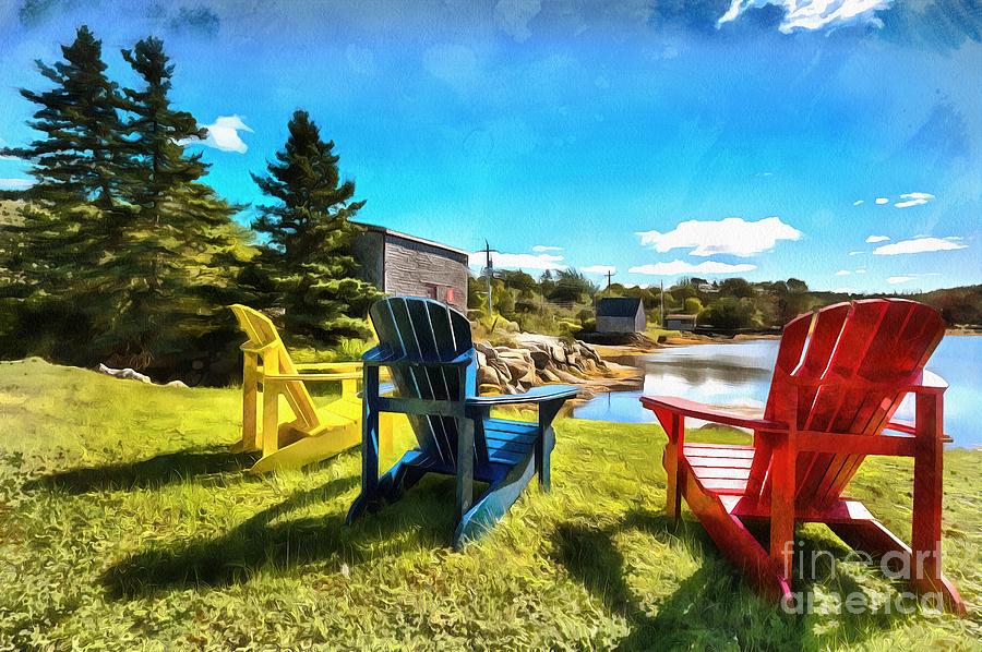 Chairs Digital Art - Colorful Chairs on a Bright Day by Eva Lechner