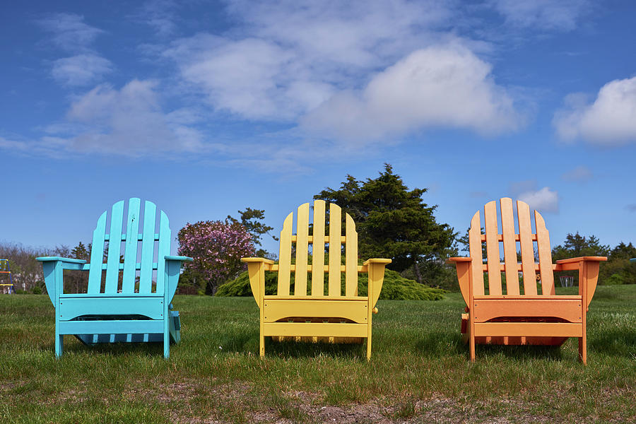Edgartown Photograph - Colorful Chairs on Marthas Vineyard by Walter Rowe