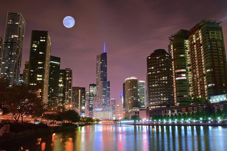 Colorful Chicago Full Moon Night Photograph by Frozen in Time Fine Art Photography