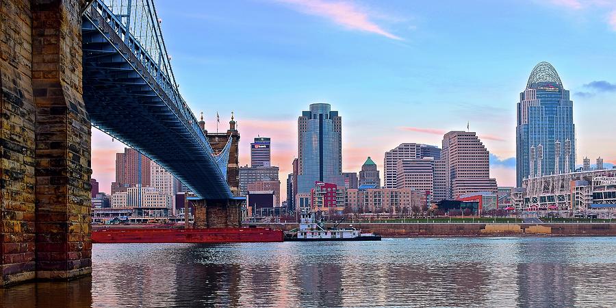 Colorful Cincinnati Pano at Water Level Photograph by Frozen in Time Fine Art Photography